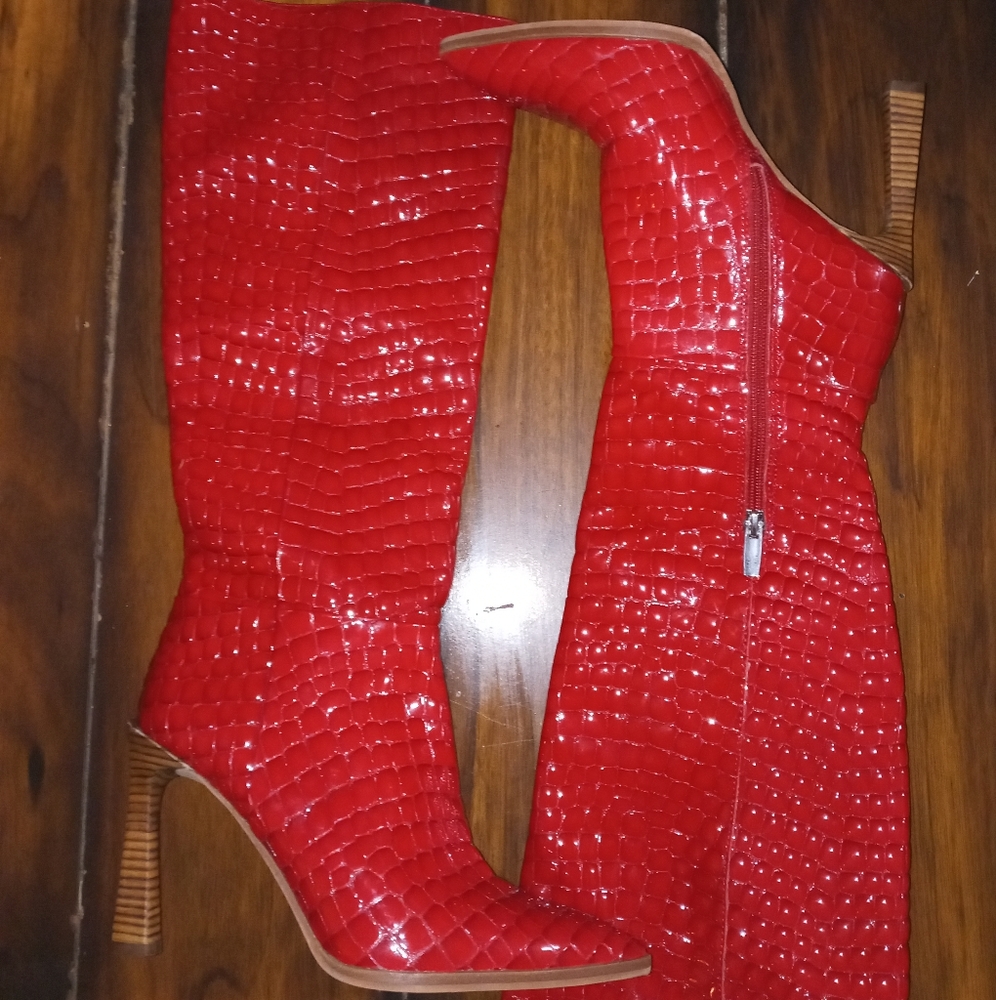 VINCE CAMUTO Womens red Croc Stiletto Zip-Up Leather Dress Heeled Boots 8 M